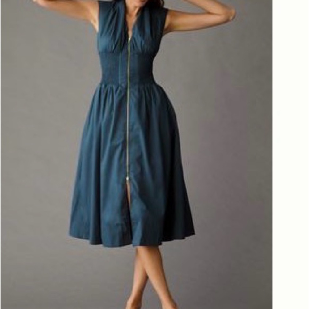 Sleeveless Teal Zip-Front Midi Dress
